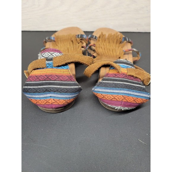 MINNIE TONKA Women's SZ 9 Leather Sandals Flats Aztec Fringe - Picture 3 of 7